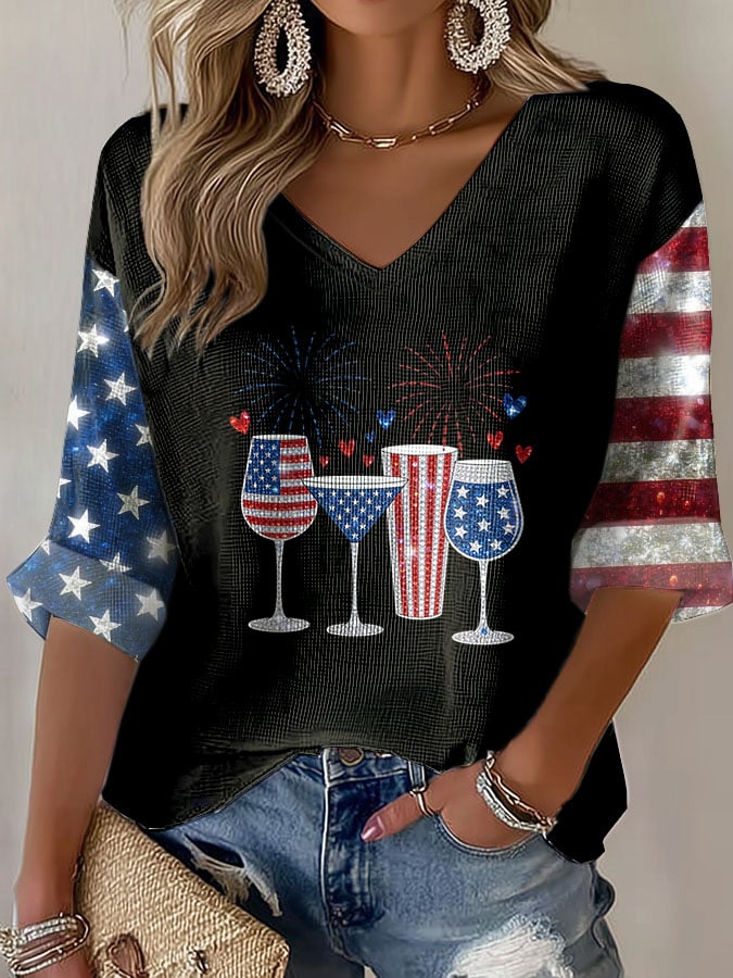 Women's Casual Printed Waffle Top