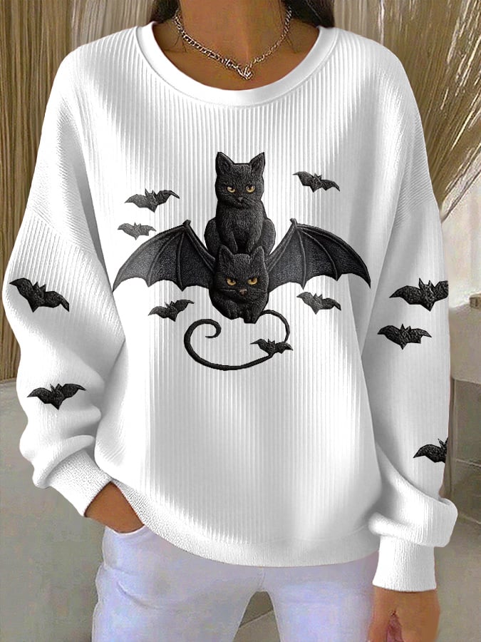 Women's Vintage Halloween Print Knit Long Sleeve Top