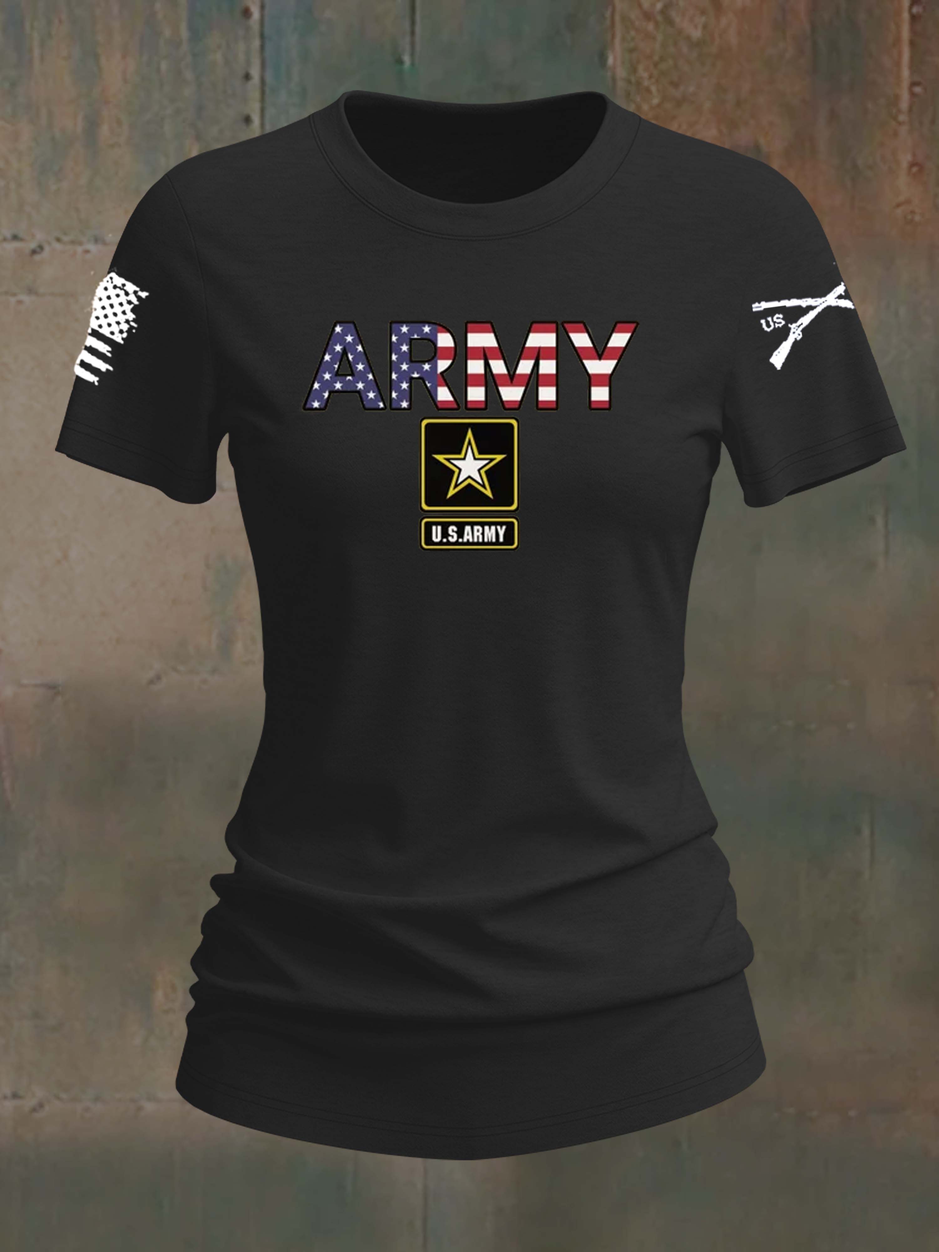Women's Star US Army Pattern Round Neck T-Shirt