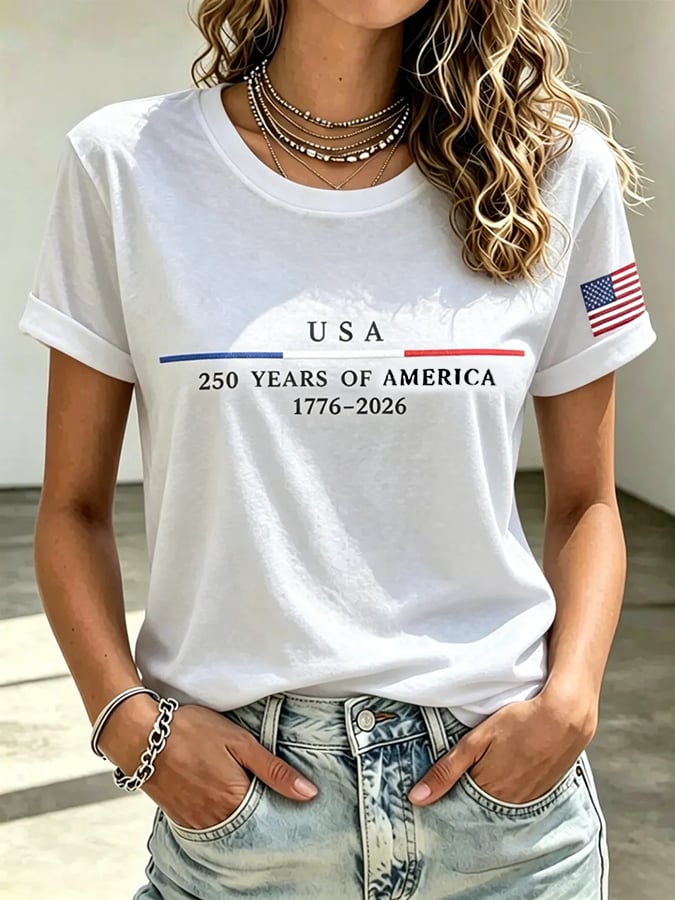 Women's casual retro American 250th  T-shirt