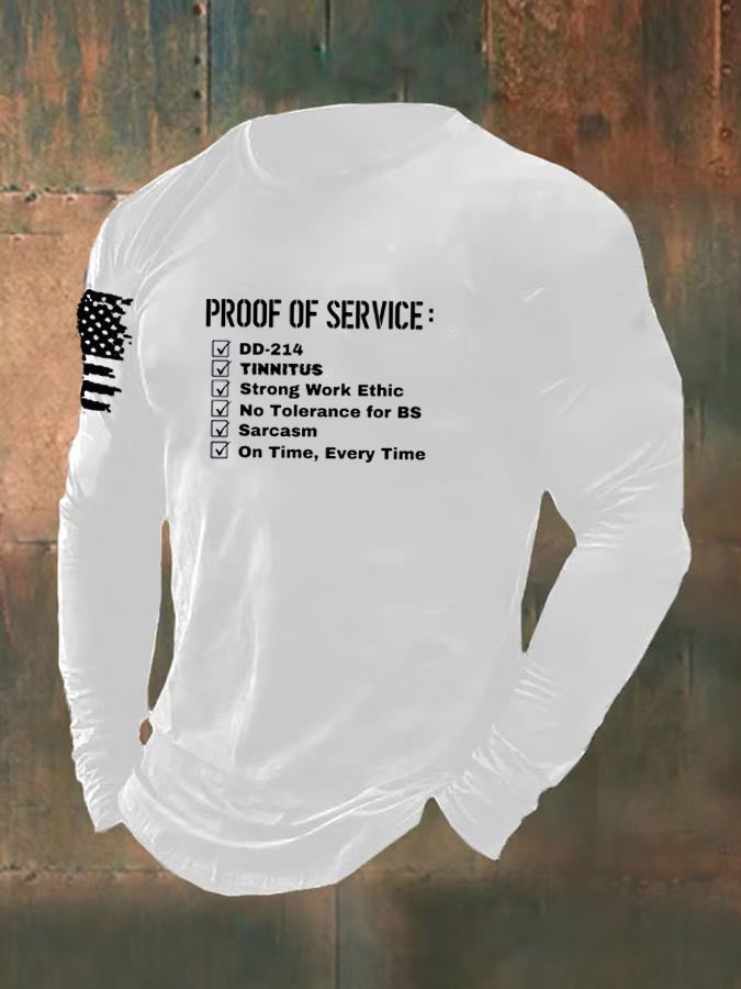 Men's Proof Of Service  Pattern Long Sleeve 100% Cotton T-Shirt