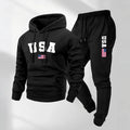 Men's USA Letter Printed Hoodie and Drawstring Sweatpants Set