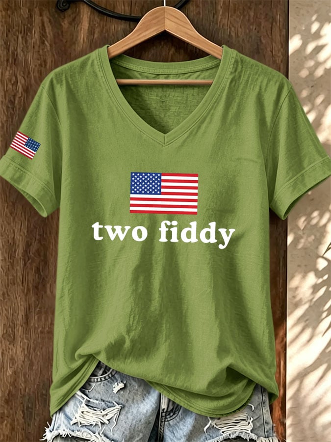 Women's Casual Two Fiddy Print Short-Sleeve T-Shirt