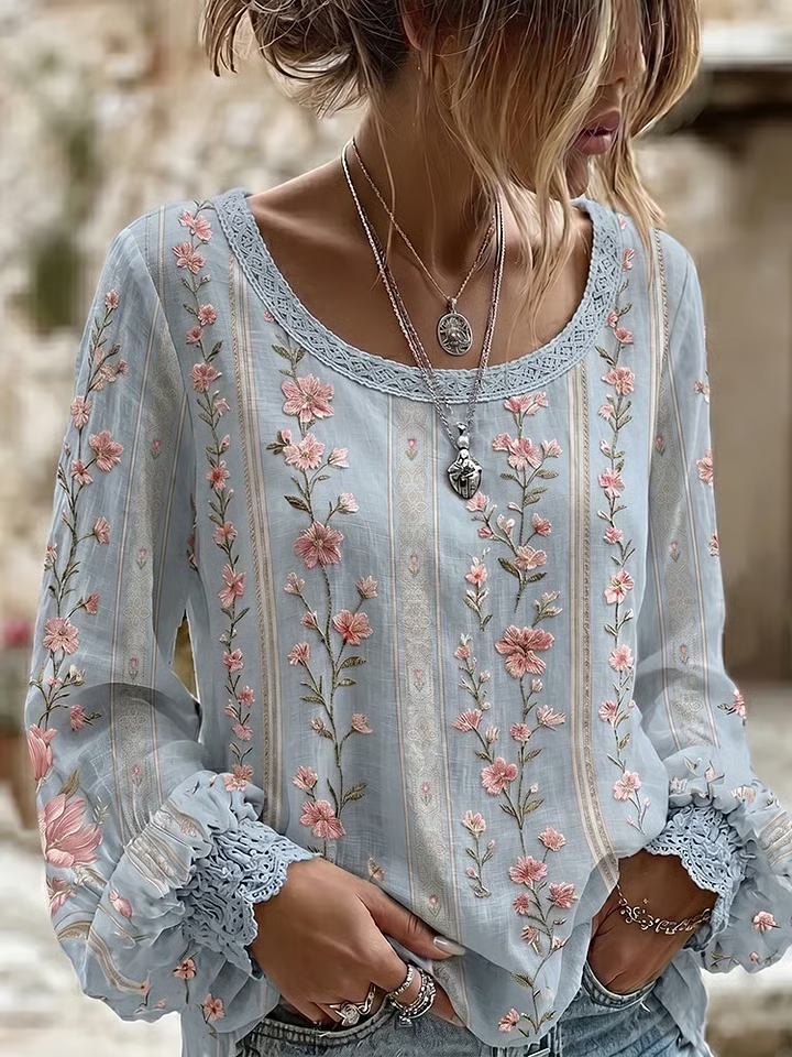 Women's Vintage Floral Breast Cancer Print Top