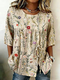 Vintage Floral Print Women's Linen Shirt