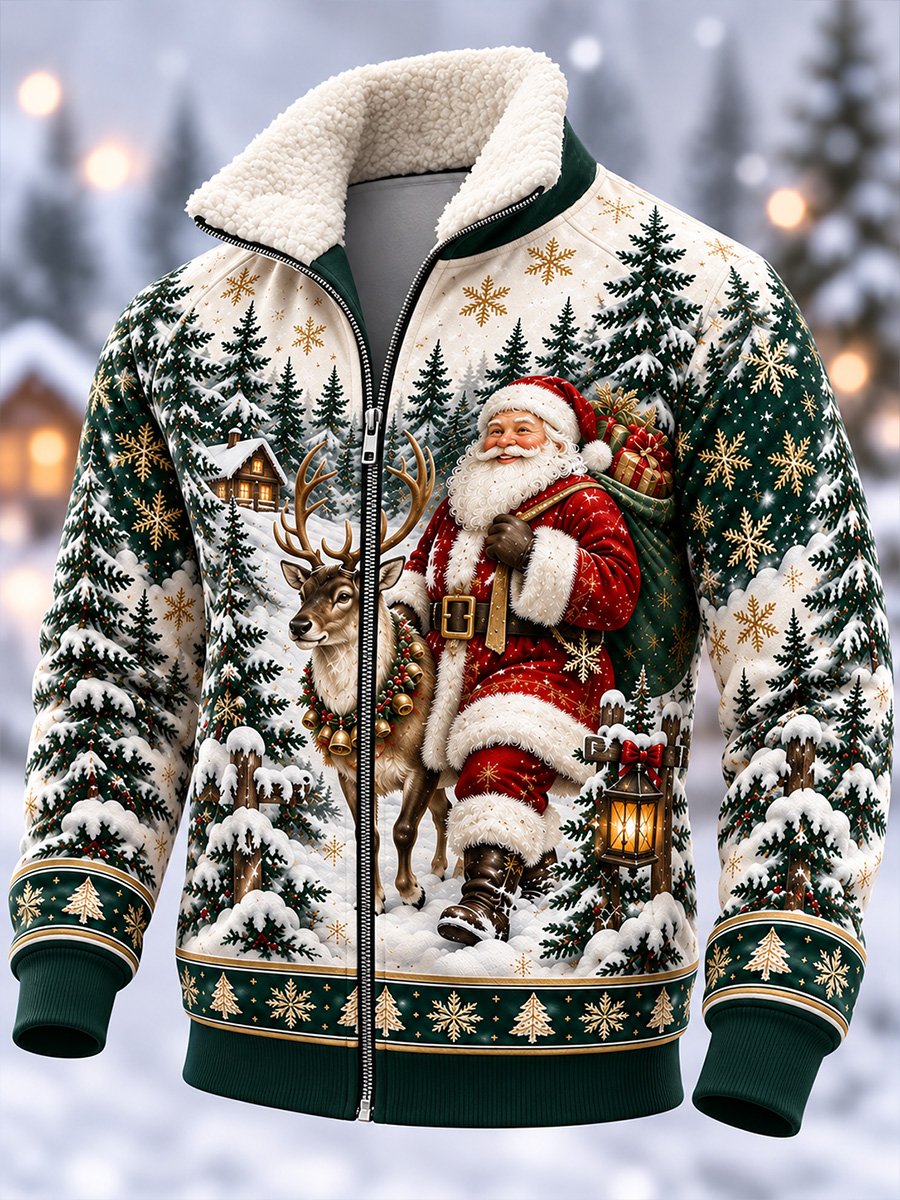 Men's Casual Christmas Zip-Up Top