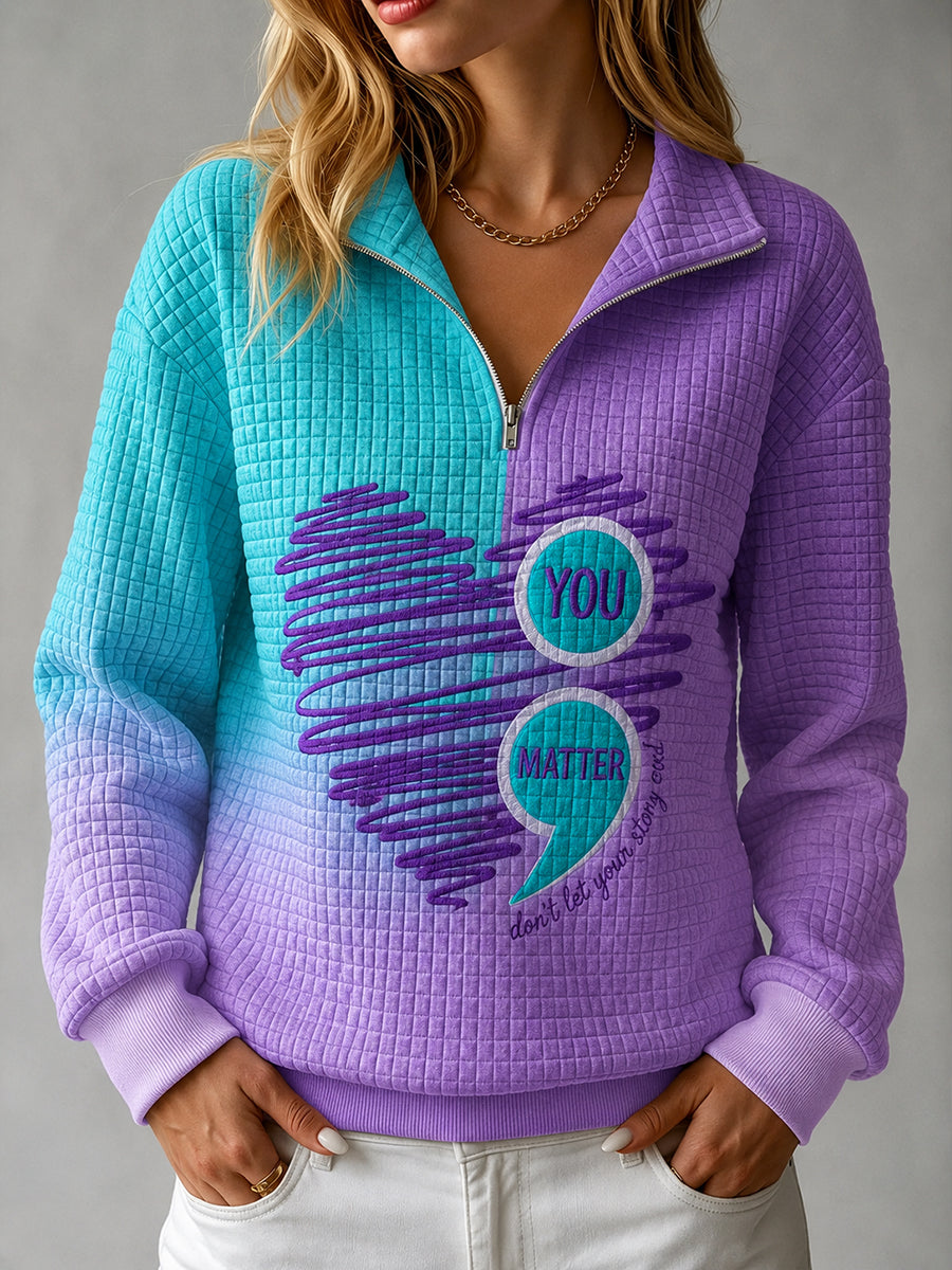 Women's Suicide Prevention Awareness Mental Health Printed Waffle Sweatshirt