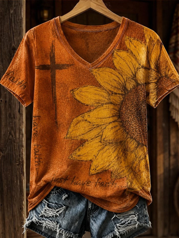 Women'S Retro Western Faith Floral Print Casual Top