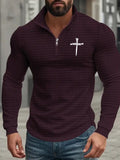 Men's American Retro Autumn And Winter Half-Zip Small Plaid Cross Pattern Casual Stand-Up Collar Long-Sleeved Sweatshirt
