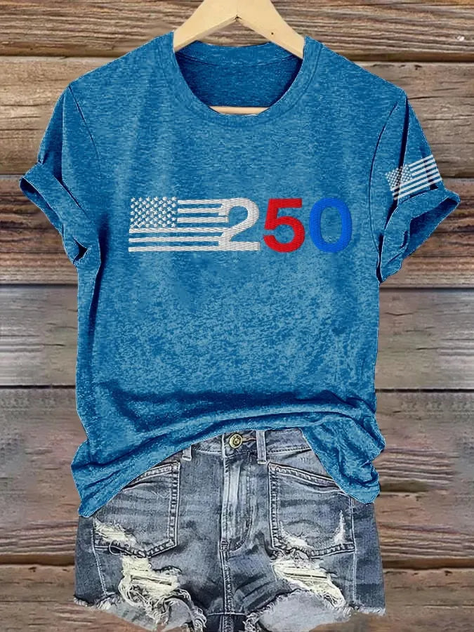 Women's Retro 205 American Flag Print T-Shirt