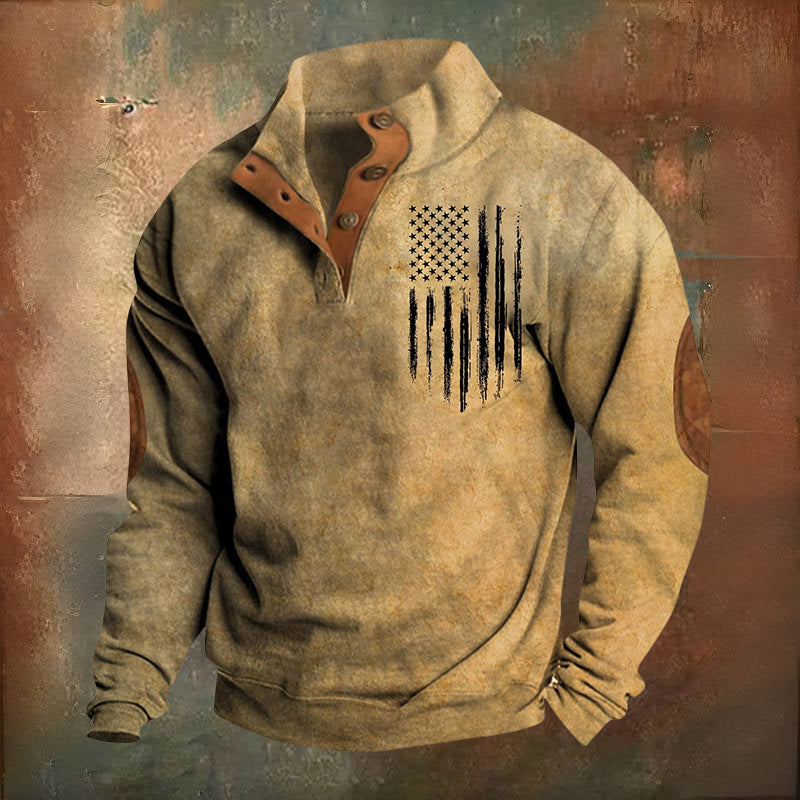 Men's Oversized Sweatshirt Long Sleeve Stand Collar Button Pullover