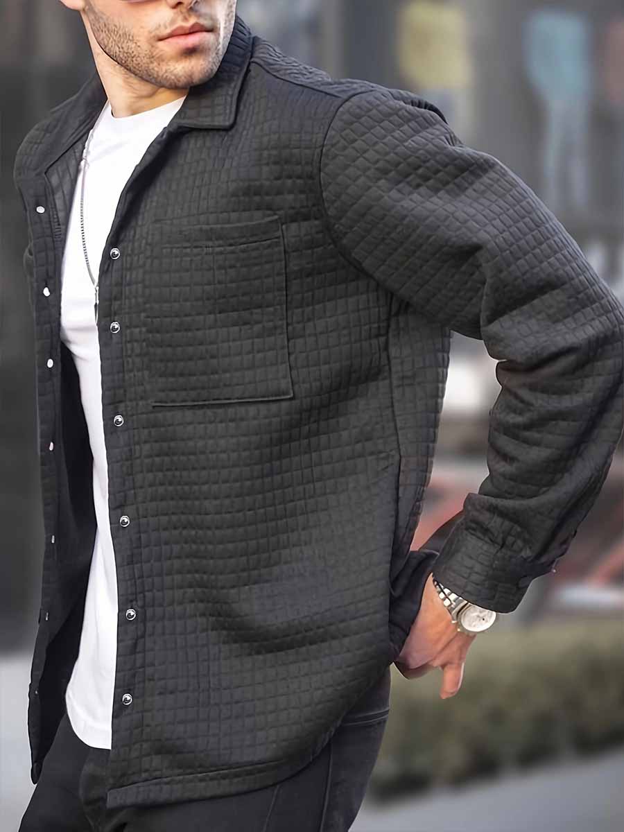 Men'S Waffle Casual Pocket Long-Sleeve Jacket
