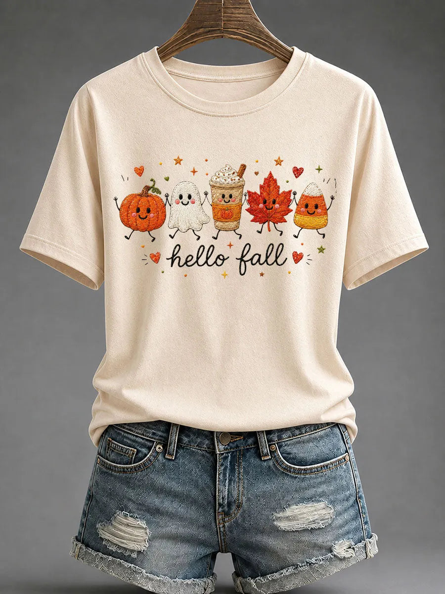 Women's Hello Fall Print Casual T-Shirt