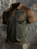 Men's Retro Patriotic Color-Block Short-Sleeve Polo Shirt