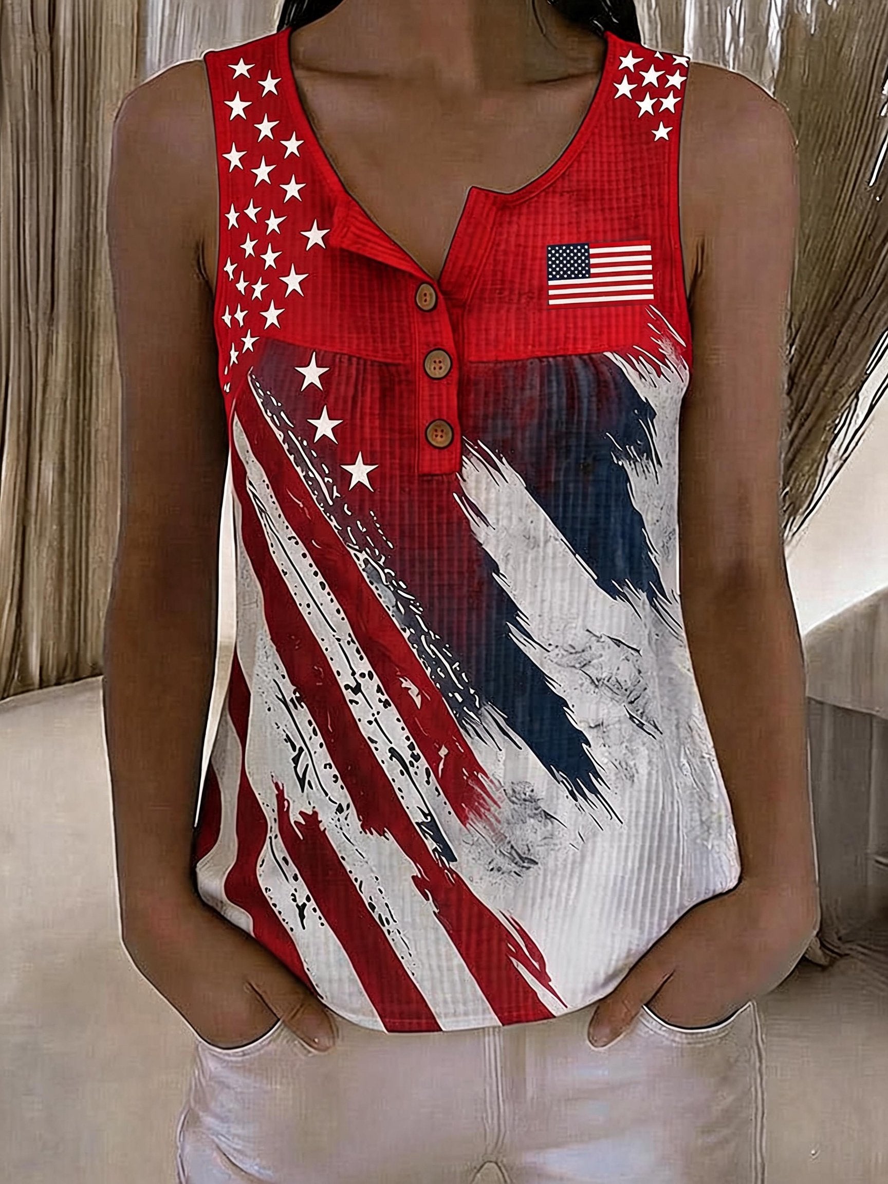 Women's Independence Day Print Waffle-Knit Top