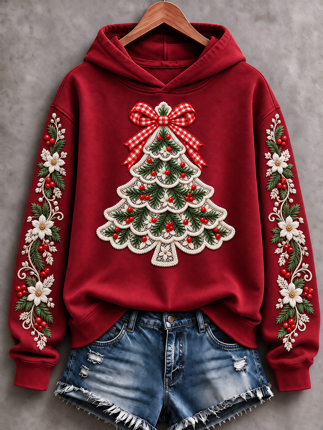 Women'S Christmas Tree Printed Casual Hoodie