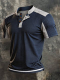 Men's Retro Waffle-Knit Panelled Short-Sleeve Henley T-Shirt