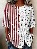 Women's Retro Print Button-Down Tie Shirt
