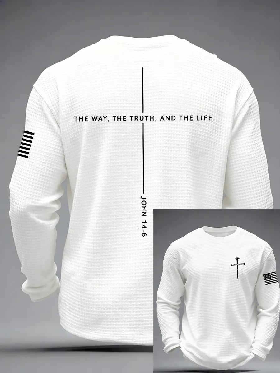 Men's Jesus The Way The Truth The Life Cross Waffle Long Sleeve T-Shirt