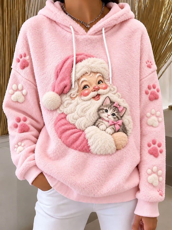 Damen-Hoodie mit rosa Weihnachtsmuster