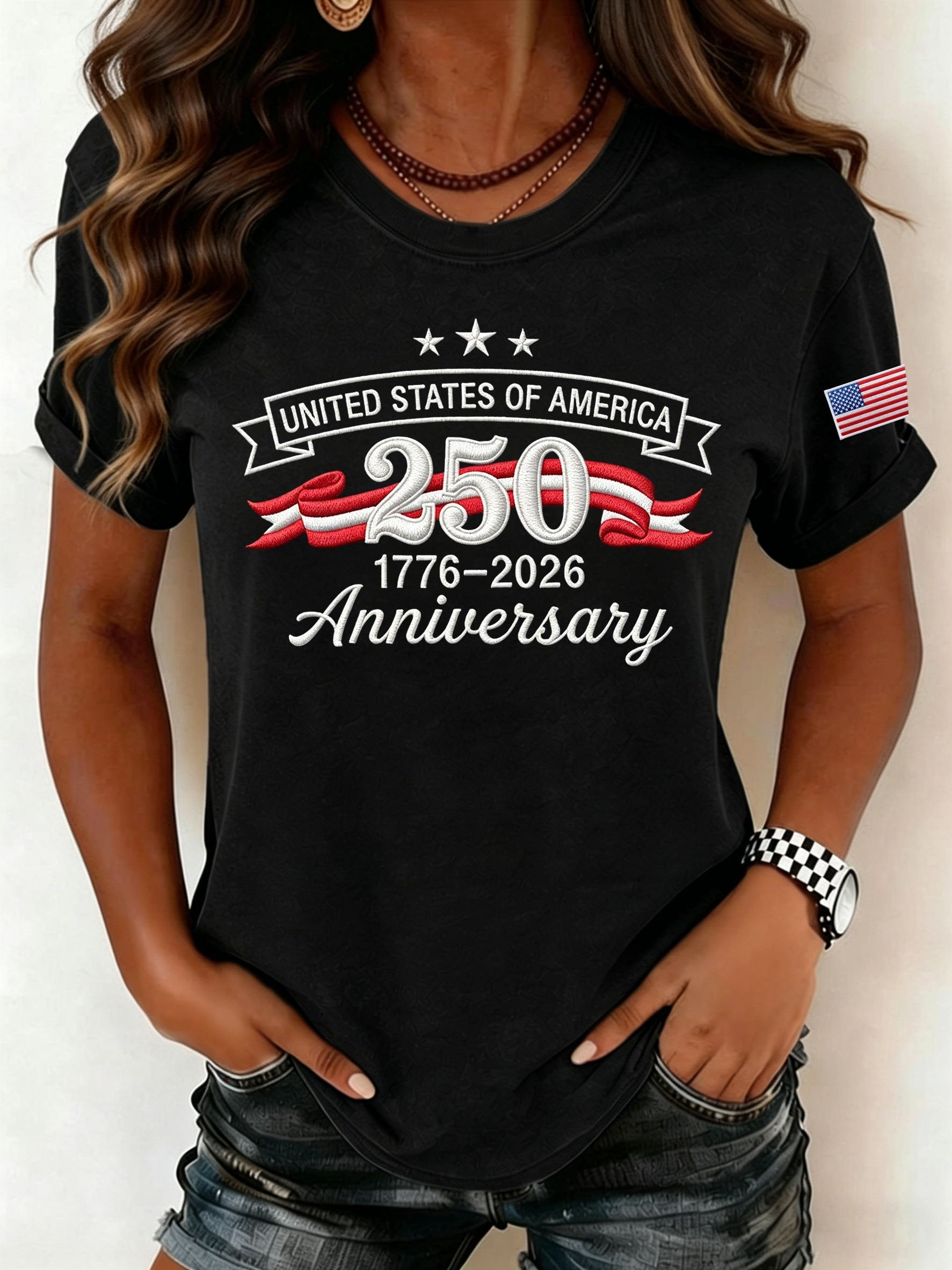 Women's Retro United States Of America 250 Anniversary Print T-Shirt