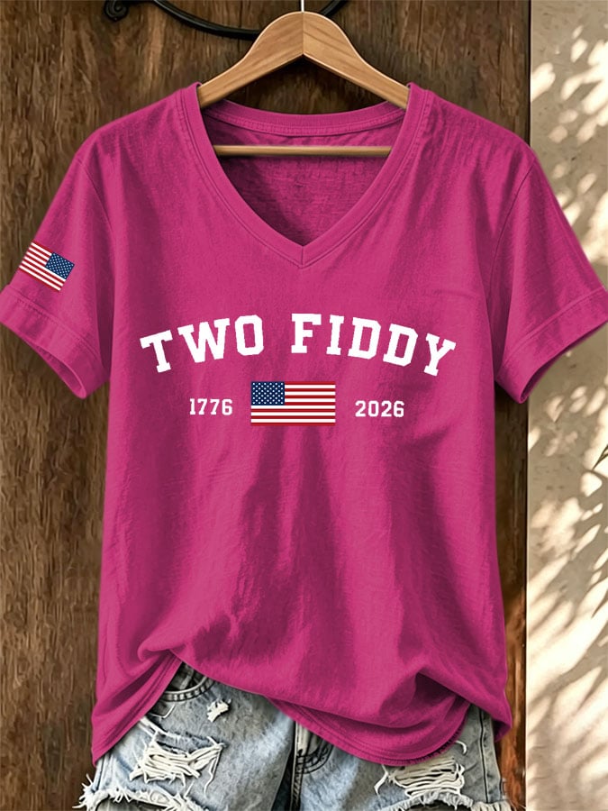 Women's Casual Two Fiddy Print Short-Sleeve T-Shirt