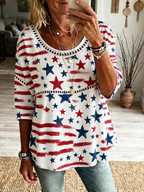Women's Casual Cotton And Linen Pentagram Printed Top