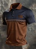 Men's Retro Patriotic Color-Block Short-Sleeve Polo Shirt