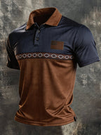 Men's Retro Patriotic Color-Block Short-Sleeve Polo Shirt