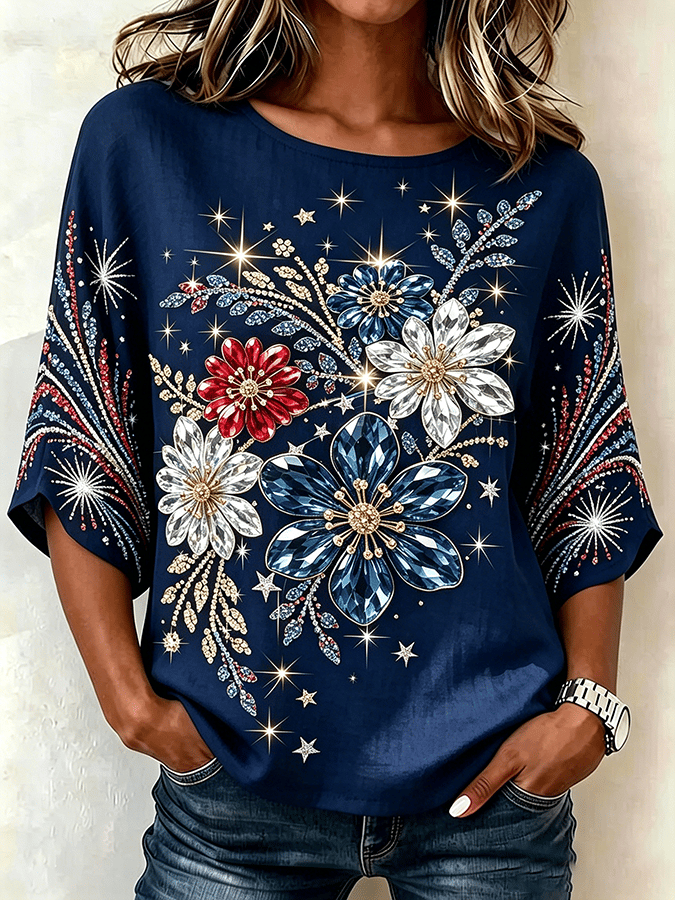 Patriotic Retro Pattern Print Comfortable Cotton And Linen T-Shirt