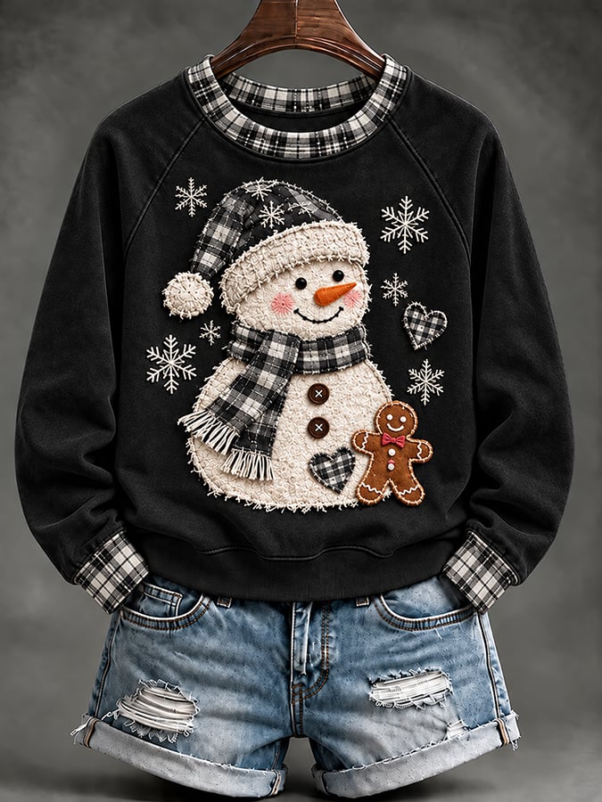 Damen-Sweatshirt mit rosa Schneemann-Weihnachtsmotiv