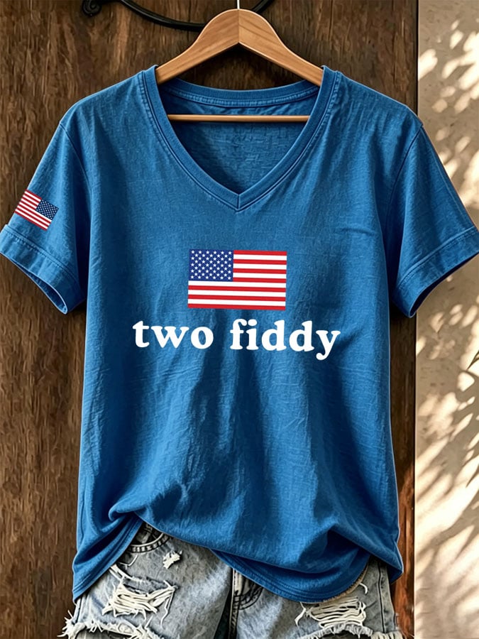 Women's Casual Two Fiddy Print Short-Sleeve T-Shirt