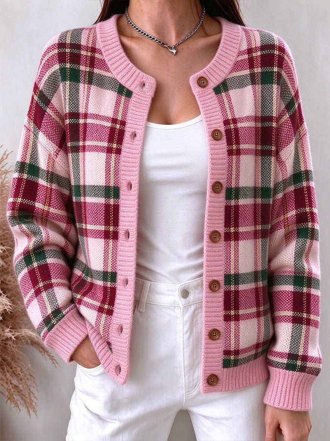 Women'S Christmas Plaid Knitted Cardigan