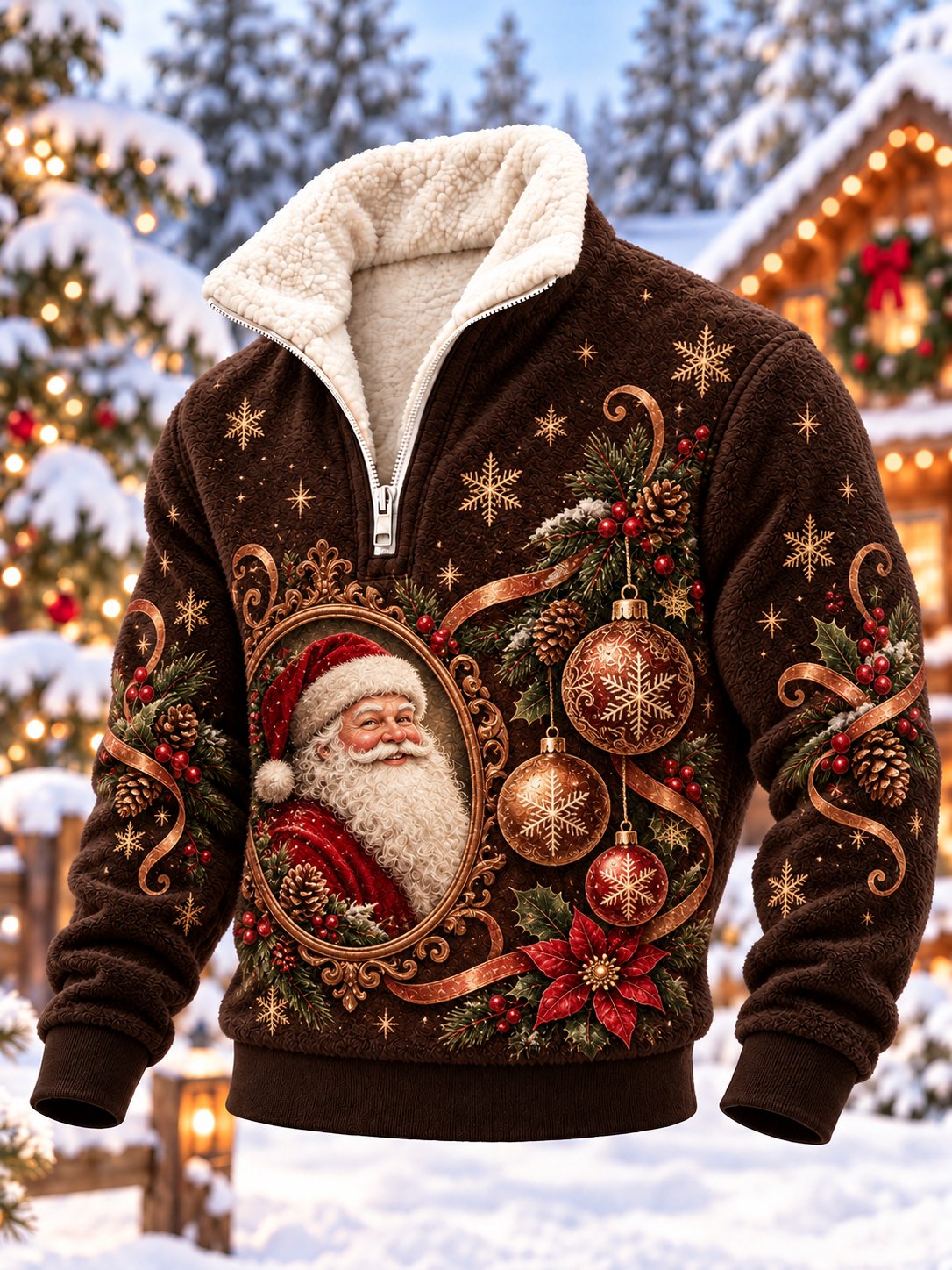 Men's Christmas Print Flannel Half-Zip Sweatshirt