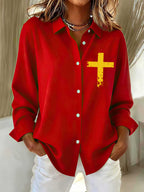 Women's When God Made Me This`s All Be Fun Print Casual Cotton Linen Shirt