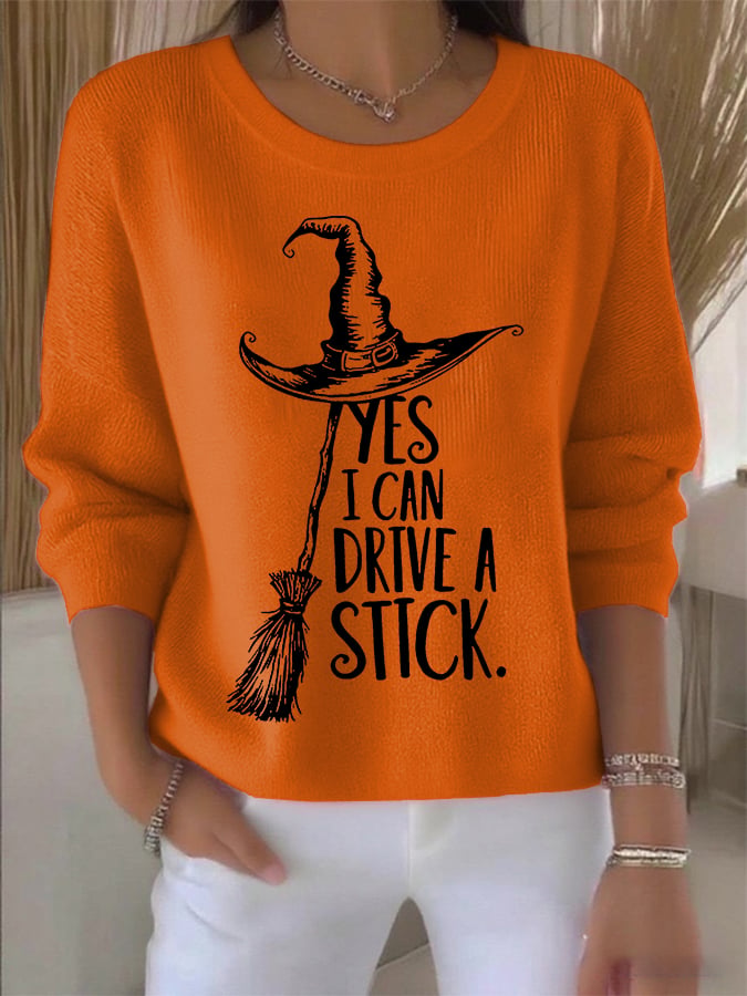 🔥HOT SALE🔥🔥Buy 2 Get 10% Off🔥Women's Yes I Can Drive A Stick Print Round Neck Sweatshirt