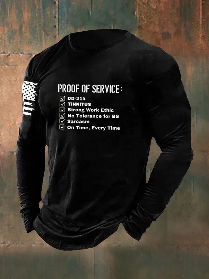 Men's Proof Of Service  Pattern Long Sleeve 100% Cotton T-Shirt