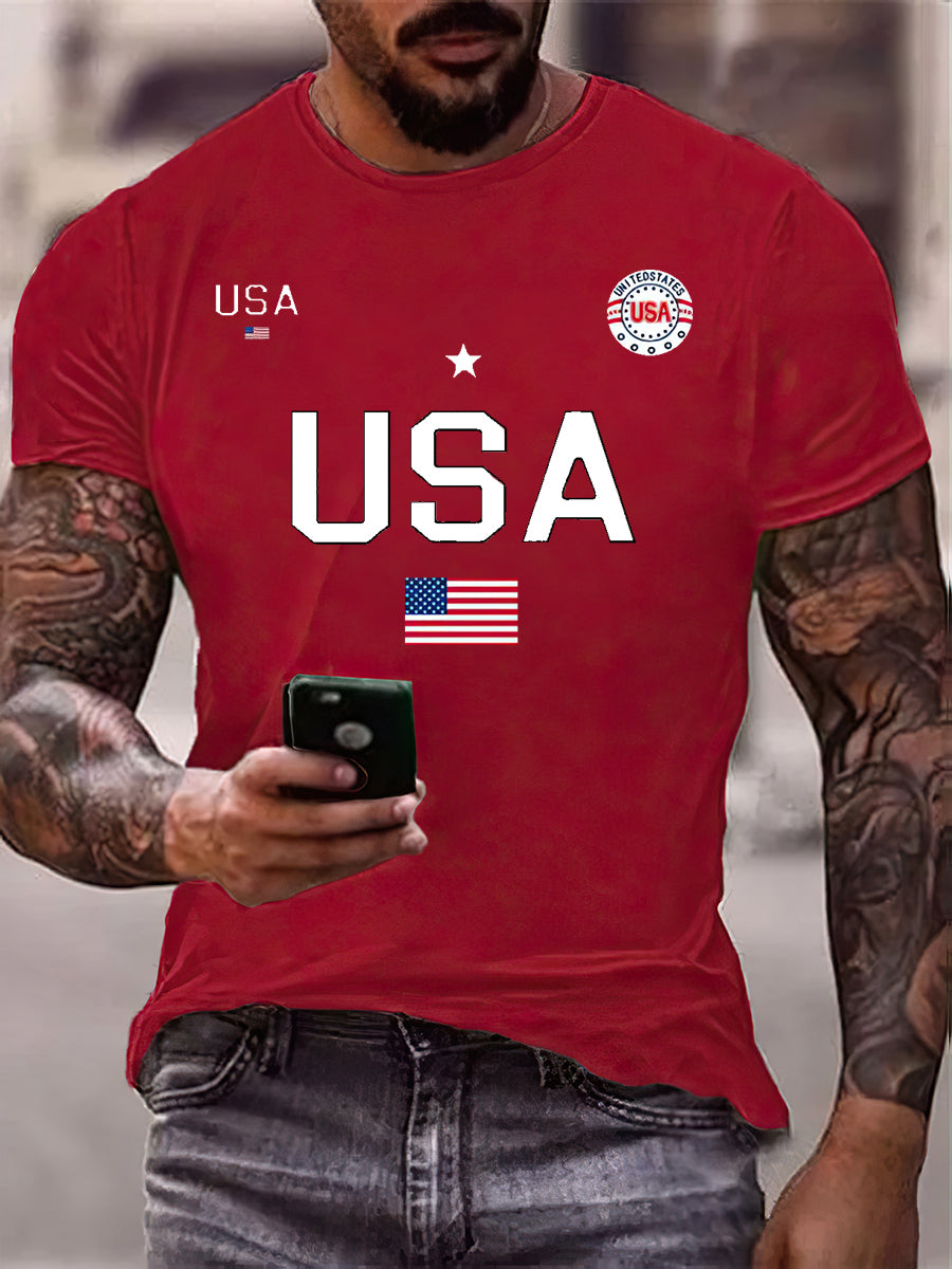 Men's USA Flag Print Cotton T-Shirt