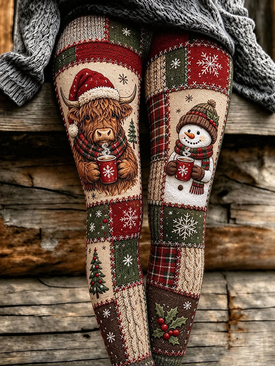 Ladies' Christmas Highland Cow Pattern Casual Leggings