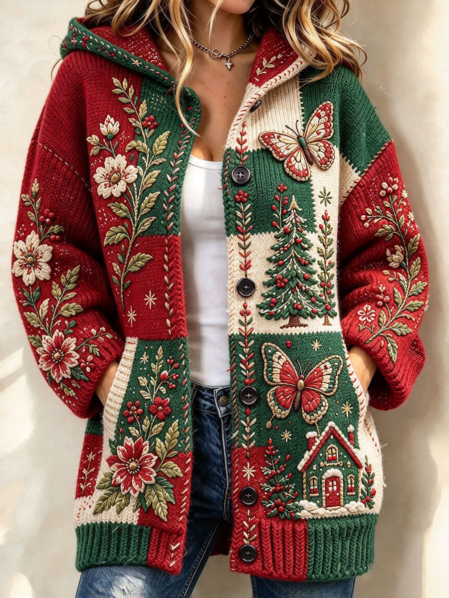 Ladies' Christmas Patchwork Color Block Floral Top