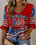 Women'S Retro Independence Day Art Printed Casual T-Shirt