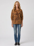 Women's Halloween Witch Broomstick Printed Waffle Knit Sweatshirt