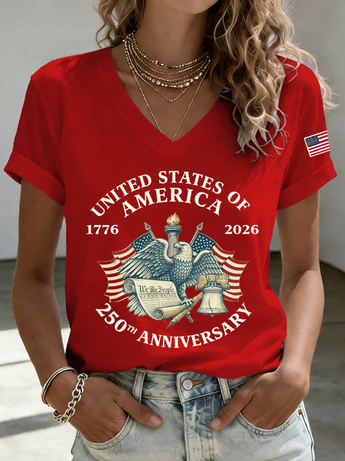 Women'S America Flag Print Printed T-Shirt