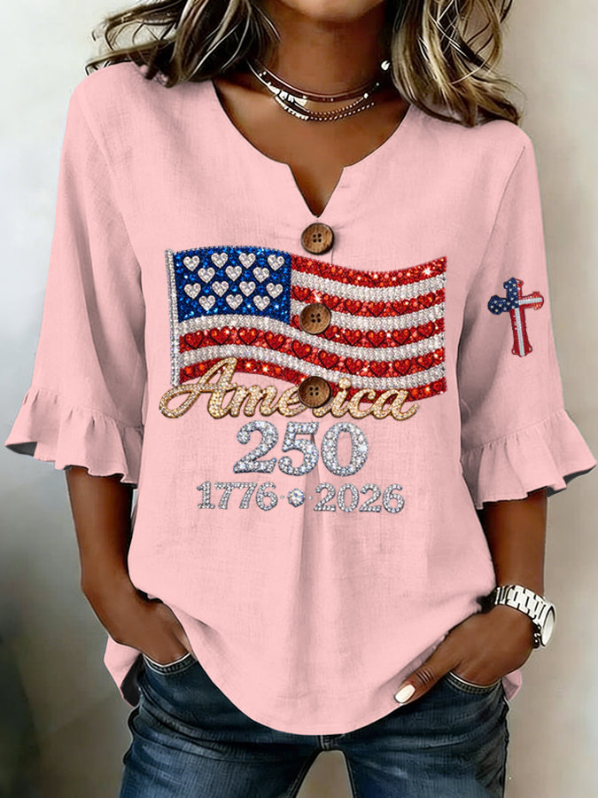 Women'S Casual American 250Th Anniversary Printed Top