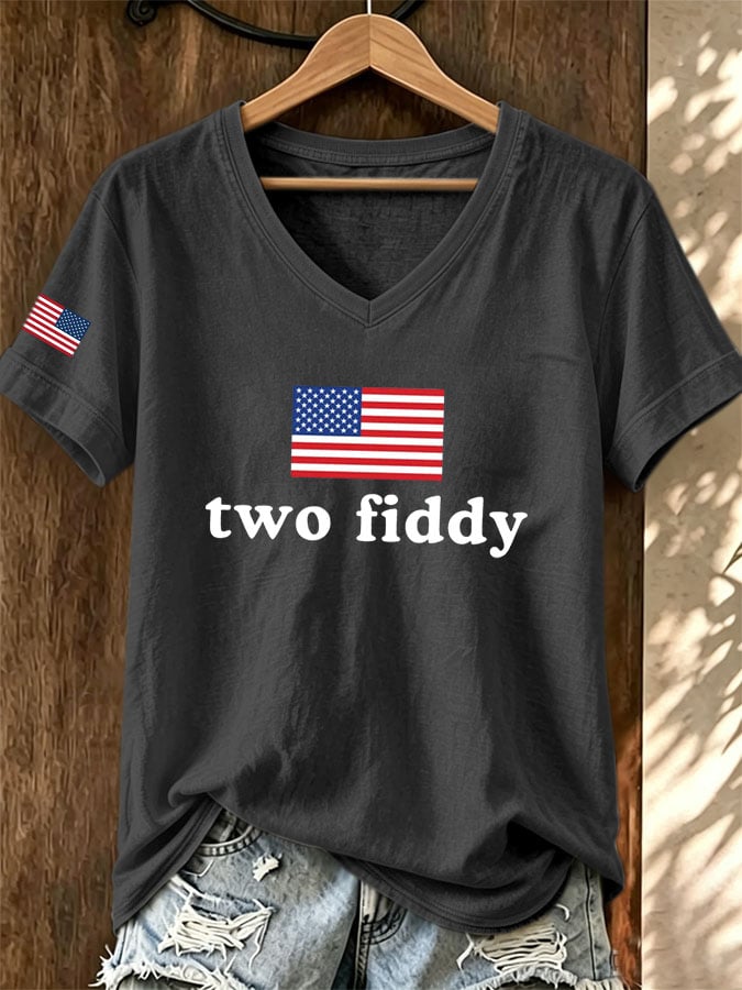 Women's Casual Two Fiddy Print Short-Sleeve T-Shirt