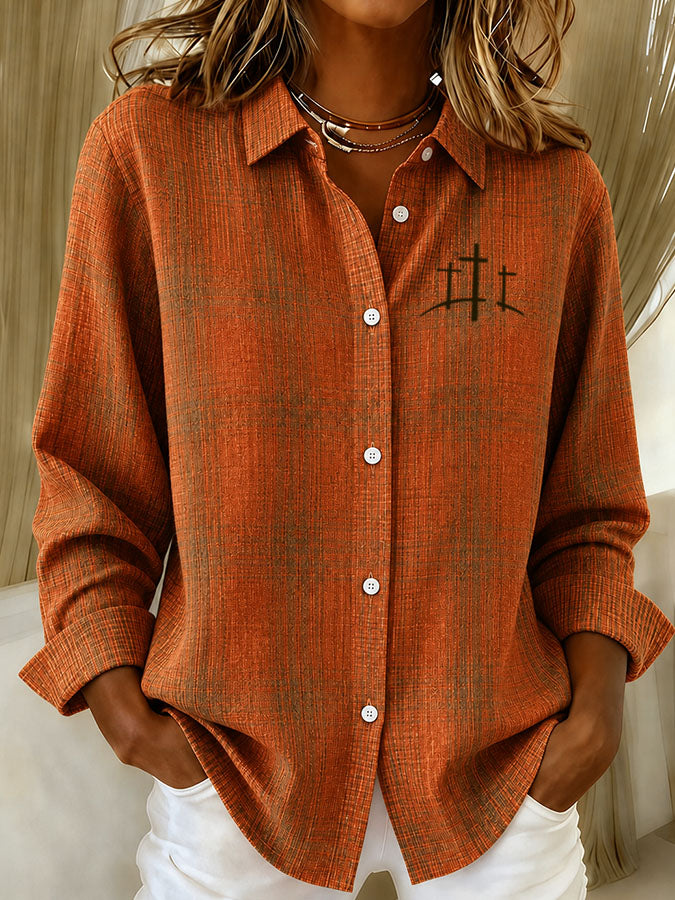 Women'S Casual Faith Autumn Plaid Print Lapel Long Sleeved Shirt