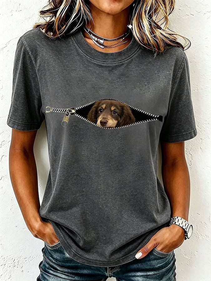 Women's Cute Dog Print Casual T-shirt