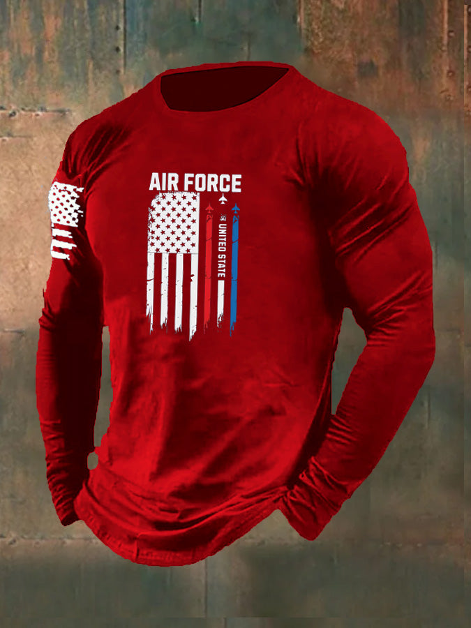 Men's Air Force Pattern Long Sleeve 100% Cotton T-Shirt