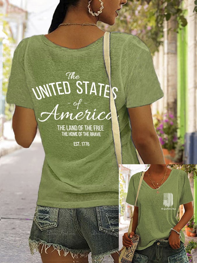 Women's In God We Trust Independence Day Print Casual T-Shirt