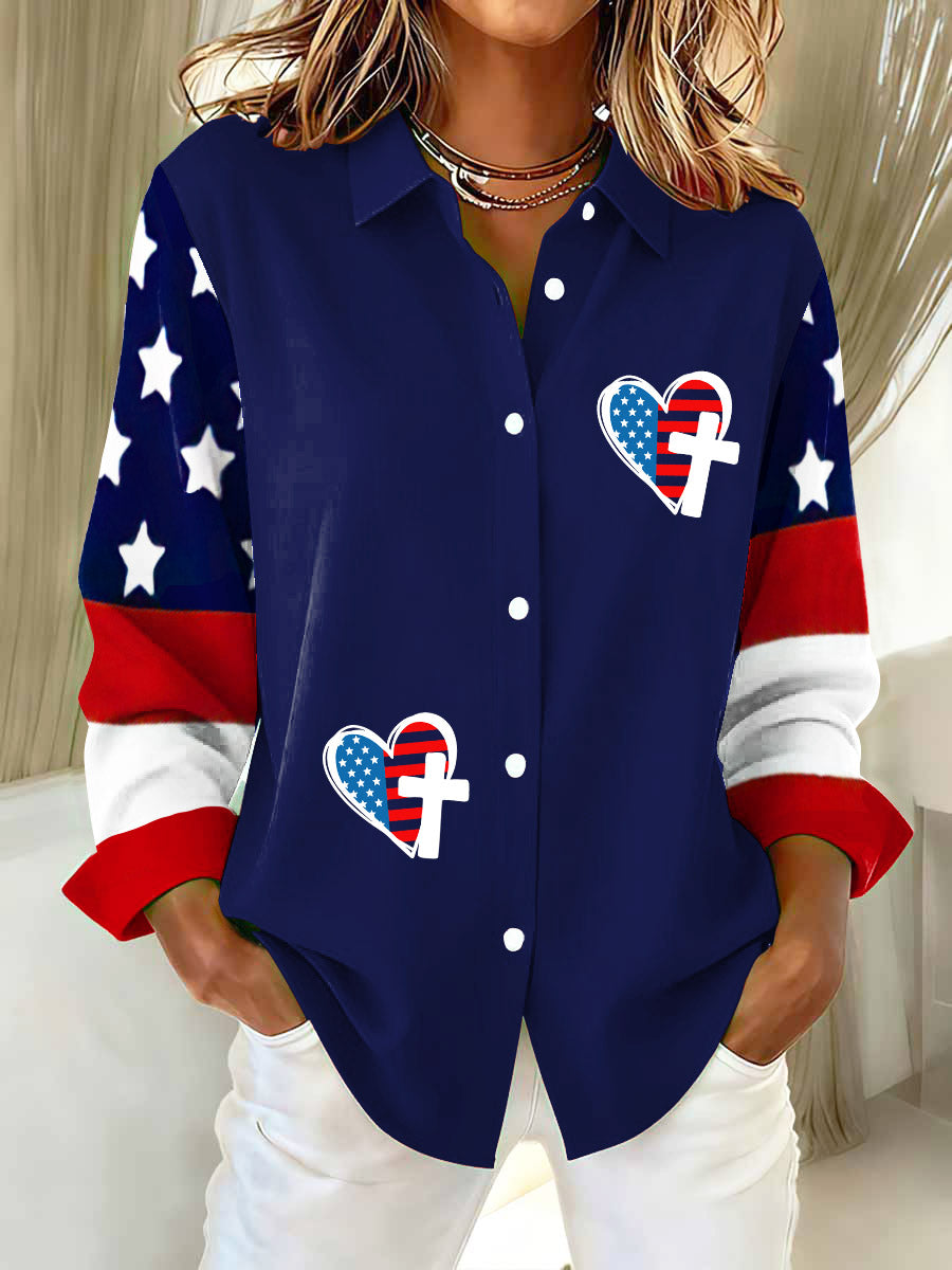Women's Faith In The US Printed Casual Long Sleeve Shirt
